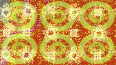 Raster illüstrasyonu. Kar tanelerinin soyut arkaplanı olan şirin bir Noel arkaplanı. Sarı ve turuncu kar taneleri. Noel ve yeni yıl moda baskıları için tatil tasarımı. Renkler.