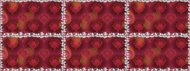 Raster Yumuşak kumaş deseni. Klasik taslak çizimi. Raster çiçek izi. Çiçek kırmızısı pürüzsüz desen.