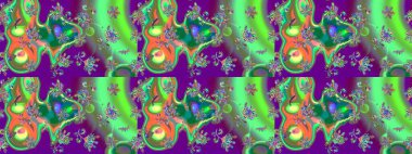 Retro tekstil tasarım koleksiyonu. Yeşil yeşile. Çiçekli ipek eşarp. El çizimi çiçek unsurları olan soyut çizim raster deseni. 1950 'ler-1960' lar motifleri.