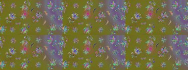 Düz Çiçek Elementleri Tasarımı. Raster Illustrasyon 'daki Çiçek Deseni' nin son moda çizimi. Kahverengi renkli çiçekler. Renkli Yaz Teması çizim şablonu.