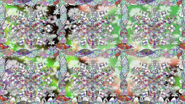 Renkli çiçekler. Düz Çiçek Elementleri Tasarımı. Sevimli çiçek raster deseni. Renkli Bahar Teması Kusursuz Arkaplan.