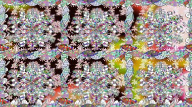 Raster illüstrasyonu. Zentangle soyut çiçekleri. Güzel kumaş deseni. Düz Çiçek Elementleri Tasarımı. Karalama çiçeği. Renkli Bahar Teması Kusursuz Arkaplan.