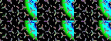 Raster illüstrasyonu. Renkli arka planda izole edilmiş kar tanelerinin düz tasarımı. Kar taneleri deseni. Kar taneleri arka planda. Kar tanesi süslemeli desen.