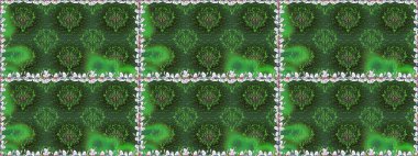 Yeşil renklerde. Raster deseni. Küçük çiçekteki sevimli çiçek deseni. Soyut çiçek desensiz arkaplan. Raster illüstrasyonu.