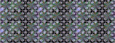 Renkli Bahar Temalı Kusursuz Arkaplan. Yeşil renkli çiçekler. Raster illüstrasyonunda kusursuz çiçek deseni. Düz Çiçek Elementleri Tasarımı.