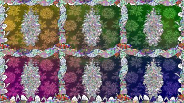 Renkli Yaz Temalı Kusursuz Arkaplan. Düz Çiçek Elementleri Tasarımı. Sevimli çiçek raster deseni. Yeşil renkte çiçekler.