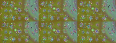 Yeşil renkli çiçekler. Raster illüstrasyonundaki çiçek desenli çizim. Renkli Bahar Teması eskiz kalıbı. Düz Çiçek Elementleri Tasarımı.