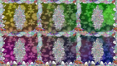 Renkli Bahar Temalı Kusursuz Arkaplan. Yeşil renkli şirin çiçek deseni. Raster Modaya uygun kumaş deseni. Düz Çiçek Elementleri Tasarımı.