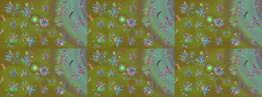 Yeşil renkli çiçekler. Raster illüstrasyonundaki çiçek desenli çizim. Renkli Bahar Teması eskiz kalıbı. Düz Çiçek Elementleri Tasarımı.