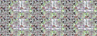 Kusursuz desenli, modaya uygun kumaş deseni. Şirin çiçek elementleri. Renkli Bahar Temalı Kusursuz Arkaplan. Düz Çiçek Elementleri Tasarımı. Raster illüstrasyonu.