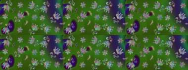 Motley illüstrasyonu. Çiçekli bahar çiçekleri. Moda baskıları için zarif bir şablon. Küçük renkli çiçekler. Küçük çiçekte şirin desenler.