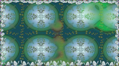 Yeşil renkte etnik çiçeklerle kusursuz bir desen. Asya Tekstil 'inde Raster Çiçek İllüstrasyonu.