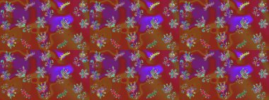 Renkli arka planda izole kar taneleri. Raster illüstrasyonu. Kar taneleri radyal kahverengi, kırmızı ve mor renkler.