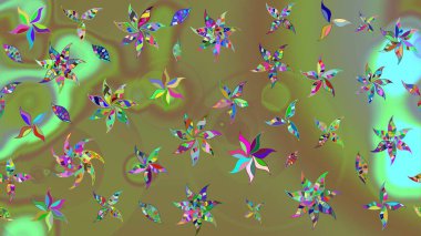 Renkli Bahar Teması eskiz kalıbı. Yeşil renkli çiçekler. Sevimli çiçek raster deseni. Düz Çiçek Elementleri Tasarımı.