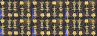 Raster illüstrasyonu. Kar tanelerinin soyut arkaplanlı Noel şablonu. Noel ve yeni yıl moda baskıları için tatil tasarımı. Gri, kahverengi ve sarı kar taneleri.