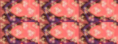 Sanat terapisi tarzı zen çizim için pembe, kahverengi ve mor mandala şeklinde kar taneleri. El çizimi, dövme stili, kumaş tasarımı ve Raster illüstrasyonunda kartlar..