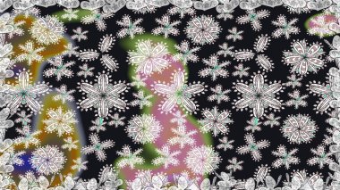 El çizimi Raster çizimi. Duvar kağıdı, web sitesi arka planı, ambalaj kağıdı, davetiye, broşür, afiş veya web sitesi için kusursuz çiçek deseni kullanılabilir. Parlak elementlerin.