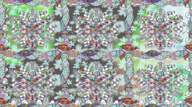 Çiçekler, yaprakları ile halk tarzında Dikişsiz çiçek deseni. Raster Illustration. El çizilmiş.