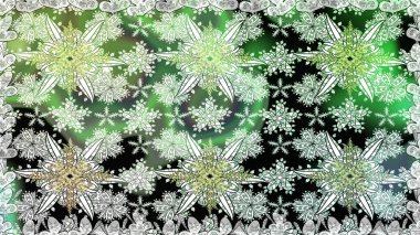 Yeşil renkli çiçekler. Renkli Bahar Temalı Kusursuz Arkaplan. Raster illüstrasyonu. Çiçekli, suluboya desenli kusursuz çiçek deseni. Düz Çiçek Elementleri Tasarımı.