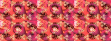 Noel ve yeni yıl moda baskıları için tatil tasarımı. Raster illüstrasyonu. Kar tanelerinin soyut arkaplanlı Noel şablonu. Pembe, kırmızı ve turuncu kar taneleri..