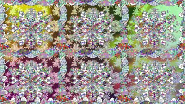 Klasik çiçek tasarımı elementleri. Tarafsız kıvırcık çiçekler tarafsız renklerde şekillenir. Raster illüstrasyonu.