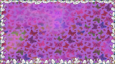 Duvar kağıtları, web sayfası geçmişi, yüzey dokuları, tekstil için mükemmel. Resimlerde tropik kelebekler görülür. Raster. Eflatun renkler üzerine kusursuz çiçek desenli arka plan.