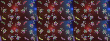 Yeni yıl kar tanesi. Düz kar karalama ikonları, yılbaşı afişi için kar taneleri silueti, kartlar. Şirin soyut kar taneleri kahverengi, mor ve mavi renkler üzerine raster tasarımı.