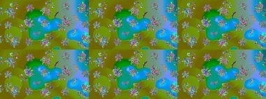 Sevimli çiçek raster deseni. Düz Çiçek Elementleri Tasarımı. Renkli Bahar Teması eskiz kalıbı. Yeşil renkte çiçekler.