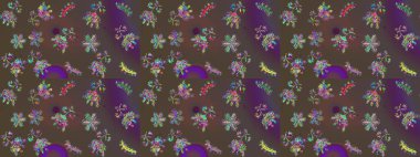Çiçekli karalama şeklinde Raster çiçek deseni. Yumuşak, bahar çiçekli arka plan. Kahverengi, gri ve mor renkte çiçekler.