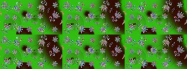 Şirin çiçekli kusursuz desen ve yeşil ve kahverengi renkli yapraklar, suluboya çiçek deseni, duvar kağıdı, kart veya kumaş için fayanslı. Raster illüstrasyonu.