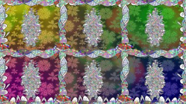 Yeşil renkli çiçekler. Renkli Bahar Temalı Kusursuz Arkaplan. Güzel çiçek deseni. Düz Çiçek Elementleri Tasarımı.