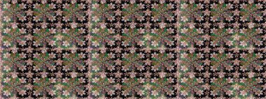 Sevimli çiçek raster deseni. Siyah renkli çiçekler. Renkli Bahar Temalı Kusursuz Arkaplan. Düz Çiçek Elementleri Tasarımı.