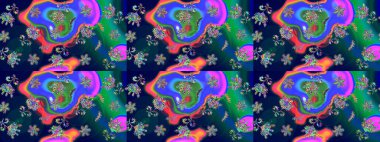 Kar tanelerinin soyut arkaplanlı Noel şablonu. Raster illüstrasyonu. Mavi ve yeşil renkler. Noel ve Yeni Yıl moda baskıları için tatil tasarımı.