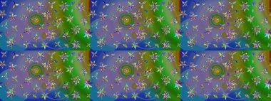 Asya tekstil tarzında. Raster illüstrasyonu. Raster illüstrasyonu. Yeşil renkli çiçekler. Çiçek desenini çiz.