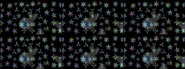 Renkli desenli eskiz deseni, siyah çiçekler ve dekoratif elementlerle. Eskiz geçmişi. Raster illüstrasyonu. Kumaş, tekstil, duvar kağıdı baskısı için. Antika retro tarzı.