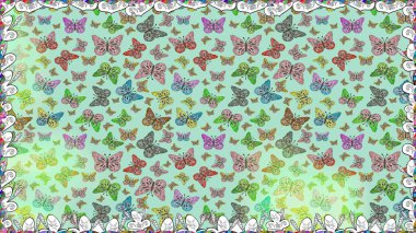 Yüzey dokuları, duvar kağıtları, web sayfası geçmişi, tekstil için mükemmel. Raster illüstrasyonu. Tarafsız renklerde resimler. Kusursuz bir arka plan. Renkli sevimli kelebek.