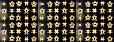 Renkli Bahar Teması eskiz kalıbı. Raster illüstrasyonundaki çiçek desenli çizim. Siyah renkli çiçekler. Düz Çiçek Elementleri Tasarımı.