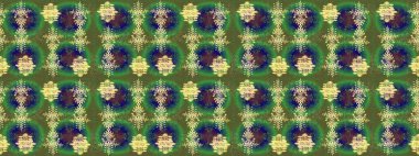 Sihirli yeşil, mavi ve sarı tatil soyut arka plan yıldız ve düşen kar taneleri. Raster illüstrasyonu. Noel yeşili, mavi ve sarı.