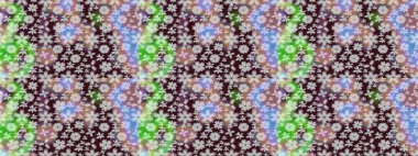 Kusursuz desenli, modaya uygun kumaş deseni. Renkli Bahar Temalı Kusursuz Arkaplan. Raster illüstrasyonu. Şirin çiçek elementleri. Düz Çiçek Elementleri Tasarımı.