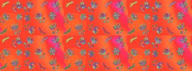 Kar taneleri radyal turuncu, pembe ve kırmızı renkler. Renkli arka planda güzel kar taneleri. Raster illüstrasyonu..