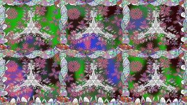 Yeşil renkli çiçekler. Yeşil renklerde çiçeksiz. Şatafatlı bahar bahçesi dokusu. Raster illüstrasyonu. Çiçek deseni.