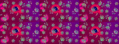 Mor renkli çiçekler. Renkli Bahar Teması eskiz kalıbı. Raster illüstrasyonundaki çiçek desenli çizim. Düz Çiçek Elementleri Tasarımı.