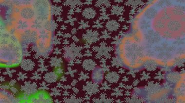 Kar taneleri arka planda. Kar tanesi süsleme deseni. Kar taneleri deseni. Arkaplanda soyut kar taneleri olan düz tasarım. Raster illüstrasyonu.