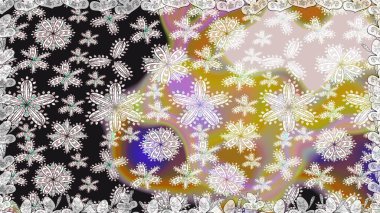 Güzel, parlak, pürüzsüz kumaş, tuval. Eski moda arka plan. Çiçek çelengi. Şablon, pürüzsüz, çiçekli kenar. Raster illüstrasyonu. Kıvırcık, parlak örgü.