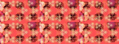 Kış kar taneleri, raster arka plan. Yüzey için tekrarlanan doku, ambalaj kağıdı, pembe, turuncu ve kırmızı renkte kar tanesi.