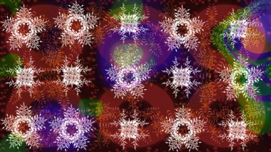 Raster illüstrasyonu. Yüzey için tekrarlanan doku, ambalaj kağıdı, kahverengi, kırmızı ve nötr renkler. Kış kar tanesi, raster arka plan. Renkli arka planda izole edilmiş güzel kar taneleri.