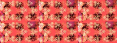 Kış kar taneleri, raster arka plan. Yüzey için tekrarlanan doku, ambalaj kağıdı, pembe, turuncu ve kırmızı renkte kar tanesi.