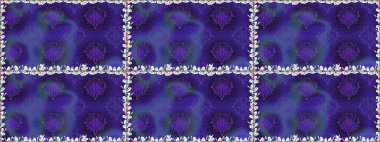 Düz Çiçek Elementleri Tasarımı. Mor renkli çiçekler. Renkli Bahar Temalı Kusursuz Arkaplan. Raster illüstrasyonunda kusursuz çiçek deseni.