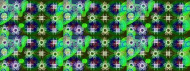 Düz yatıyordu. Raster illüstrasyonu. Kış konsepti Yeşil, mavi ve nötr renklerde kar tanelerinden oluşan kış deseni.