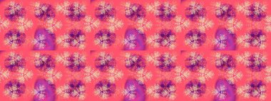 Noel ve yeni yıl moda baskıları için tatil tasarımı. Kar tanelerinin soyut arkaplanlı Noel şablonu. Raster illüstrasyonu. Pembe, mor ve bej kar taneleri..